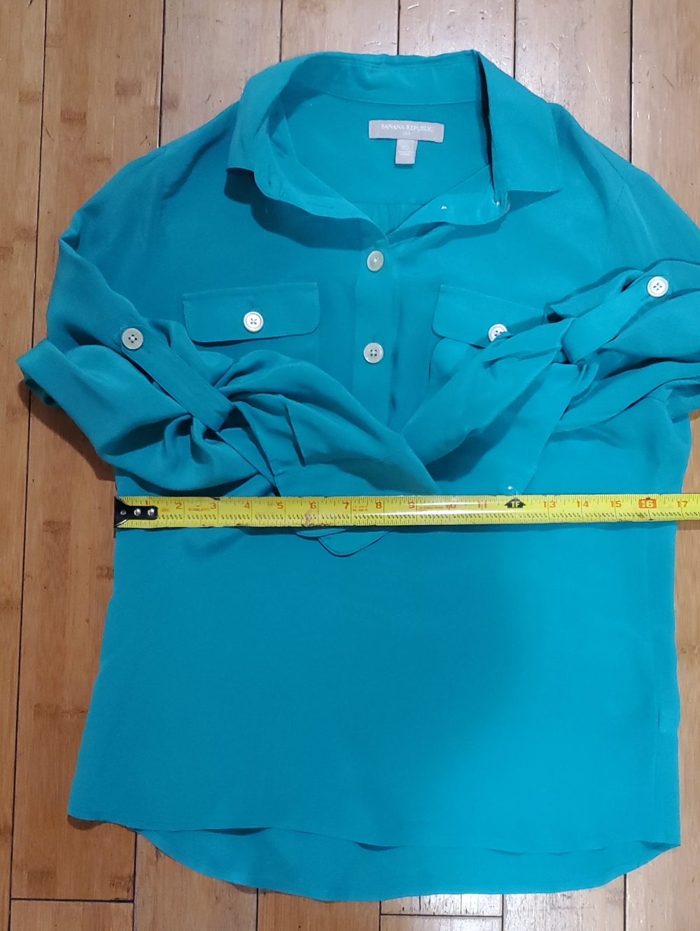 Banana Republic Xs Teal Silk Button-Front Women's Shirt
